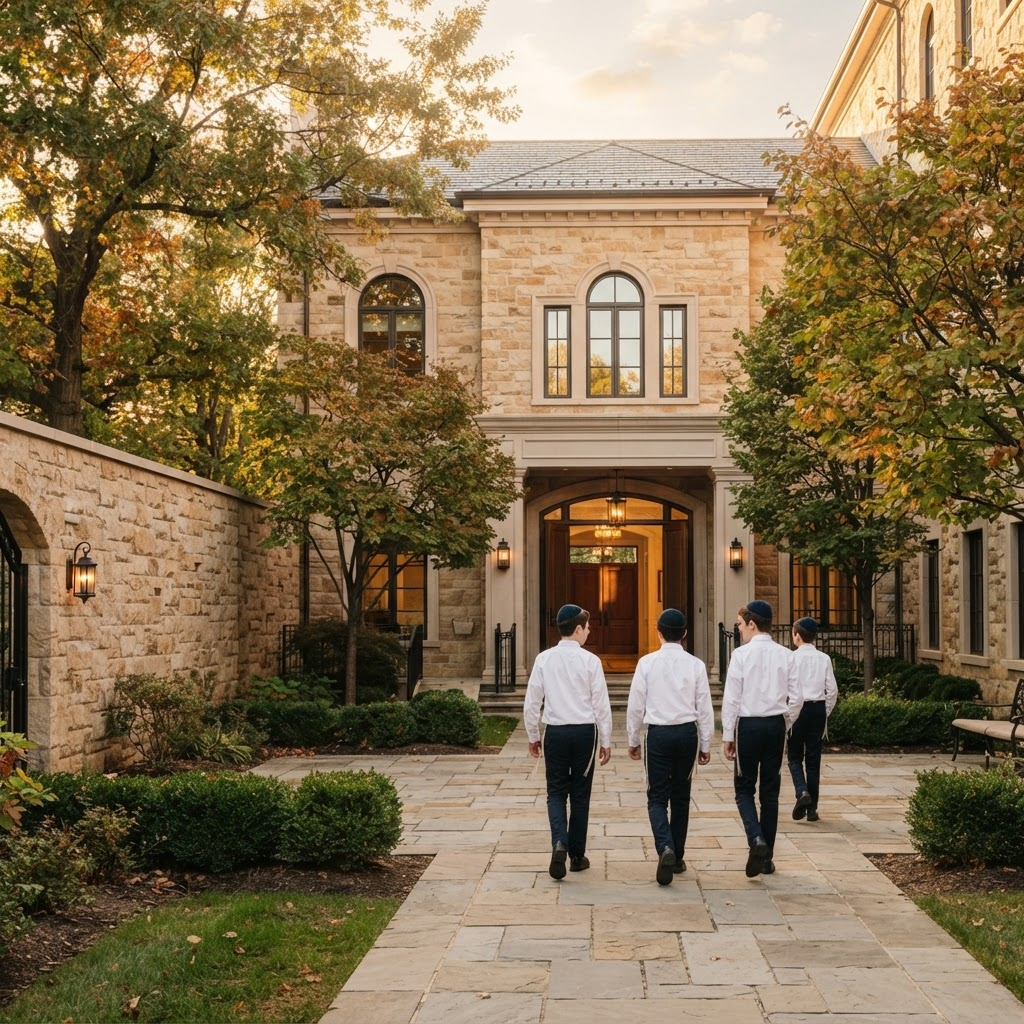 Students approaching the yeshiva campus